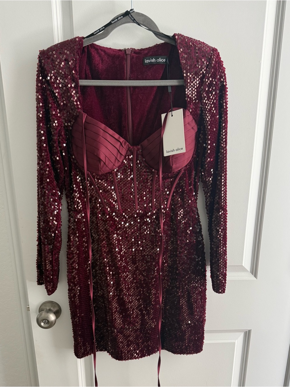 Lavish Alice Wine Red Sequin Long-Sleeve Mini Dress